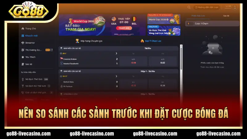 So sánh các sảnh trước khi đặt cược bóng đá
